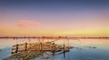 Het eerste laagje ijs weerspiegelt de kleuren van de lucht © Erik Eenkhoorn